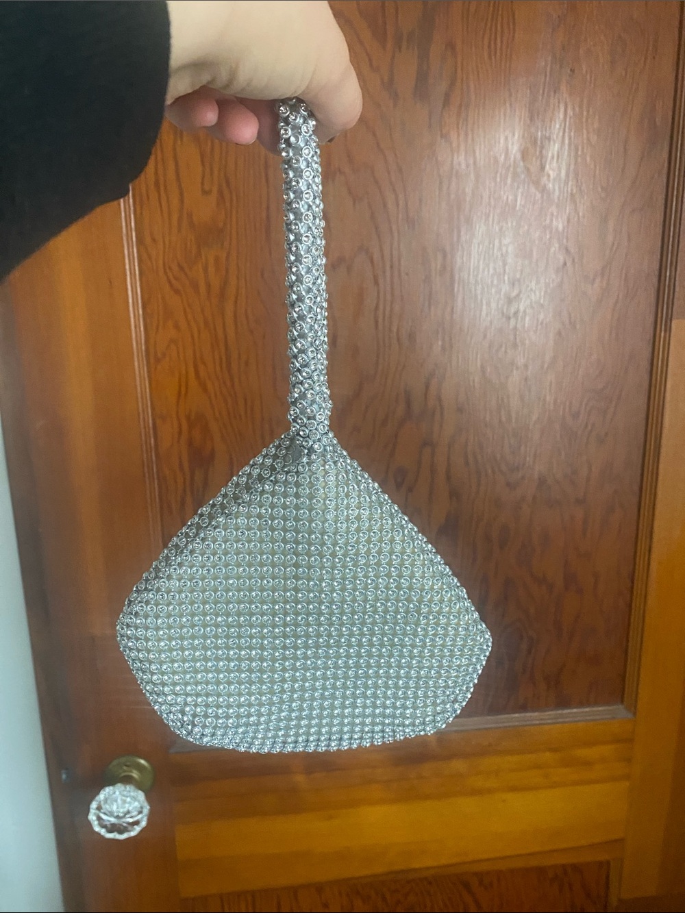 Silver Rhinestone Evening Wristlet Bag